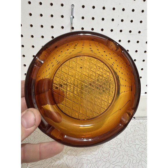 Other - Vintage 1960’s - 70’s Amber Glass Round 6” Cigar Ashtray  Diamond Cut Bottom